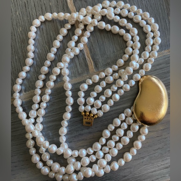 Vintage Trifari Womens Gold Choker Four Strand String Pearl Necklace 18" - Picture 1 of 11